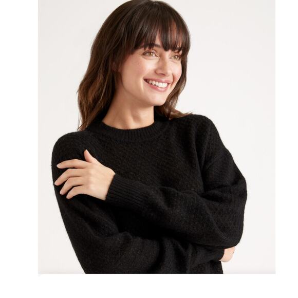 Quince Baby Wool Diamond Stitch Crew Neck Sweater Sz XS Black #14 - Picture 2 of 7